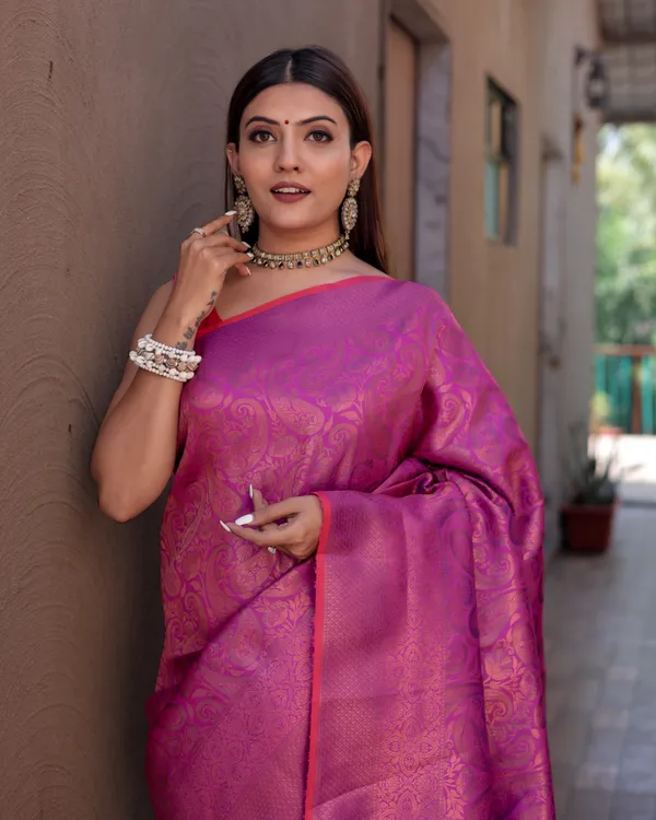 Rani_Pink_Timeless_Kanchipuram_Sarees_A_Heritage_of_Elegance_With_Blouse_Piece_Attached